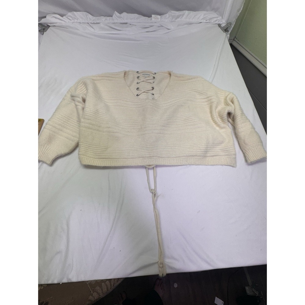 Earthbound Trading Co. Size Small Sweater Ties Up Back Cropped White Hippie Boho